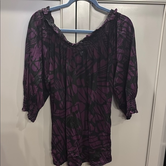 Karen Kane Womens Blouse Black and Purple Elastic Collar Size XL - Picture 5 of 5